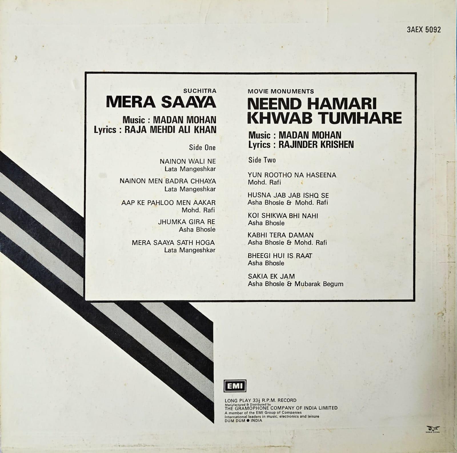 MERA SAAYA / NEEND HAMARI KHWAB TUMHARE - LP RECORD ( ODEON / MINT ) 3AEX 5092 alt