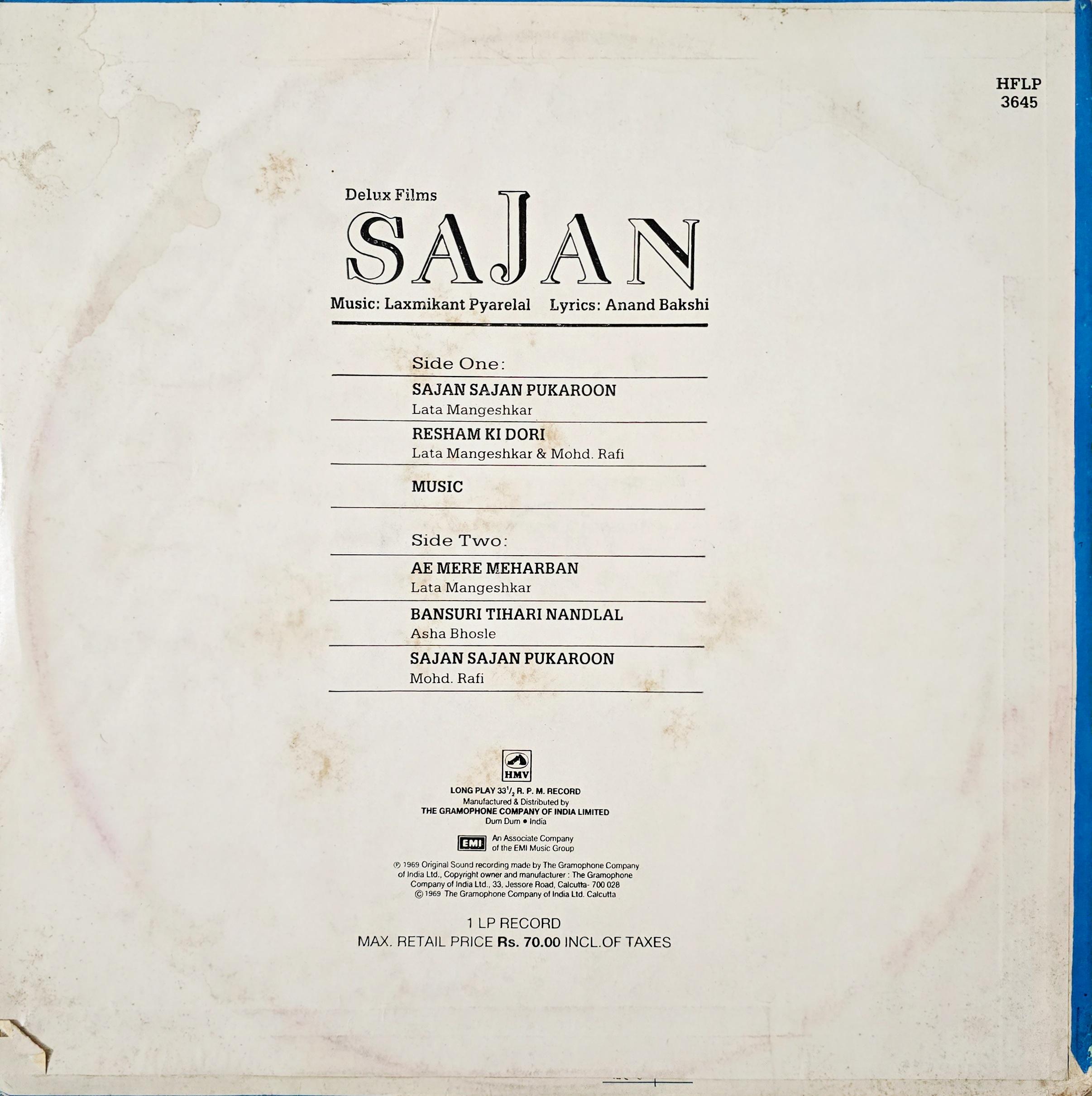 SAJAN - LP RECORD ( HMV / MINT ) HFLP 3645 alt