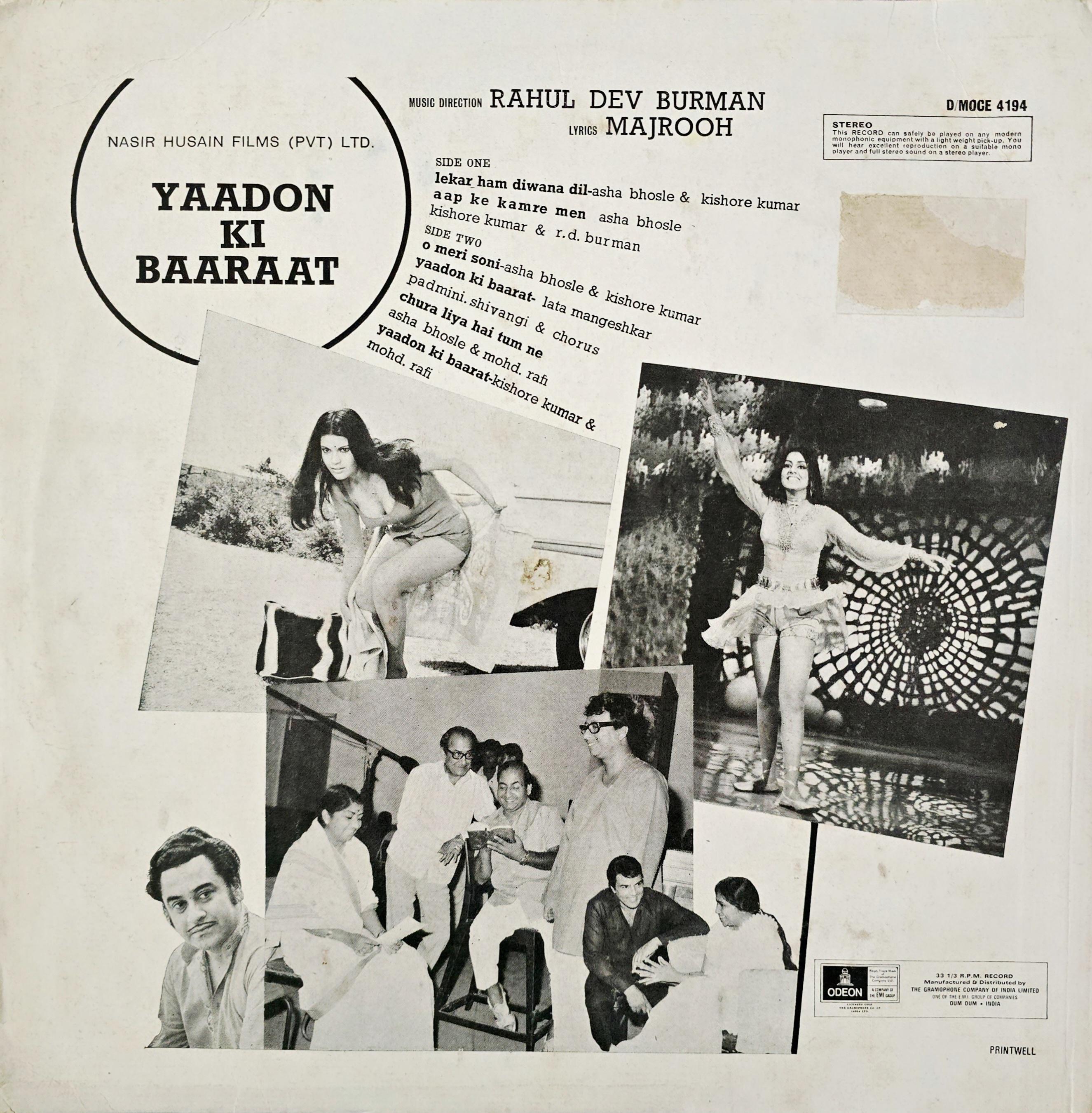YAADON KI BAARAAT - LP RECORD ( ODEON / NEAR MINT ) D/MOCE 4194 alt