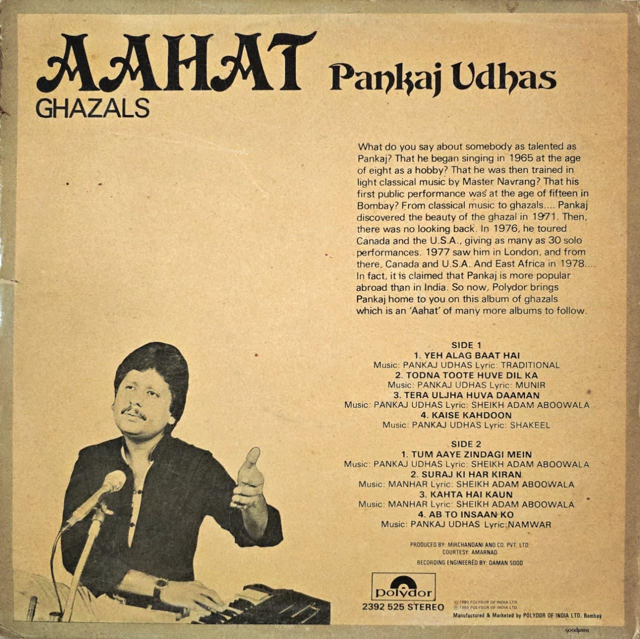 AAHAT : PANKAJ UDHAS - LP RECORD ( POLYDOR / 95% MINT ) 2392 525 alt