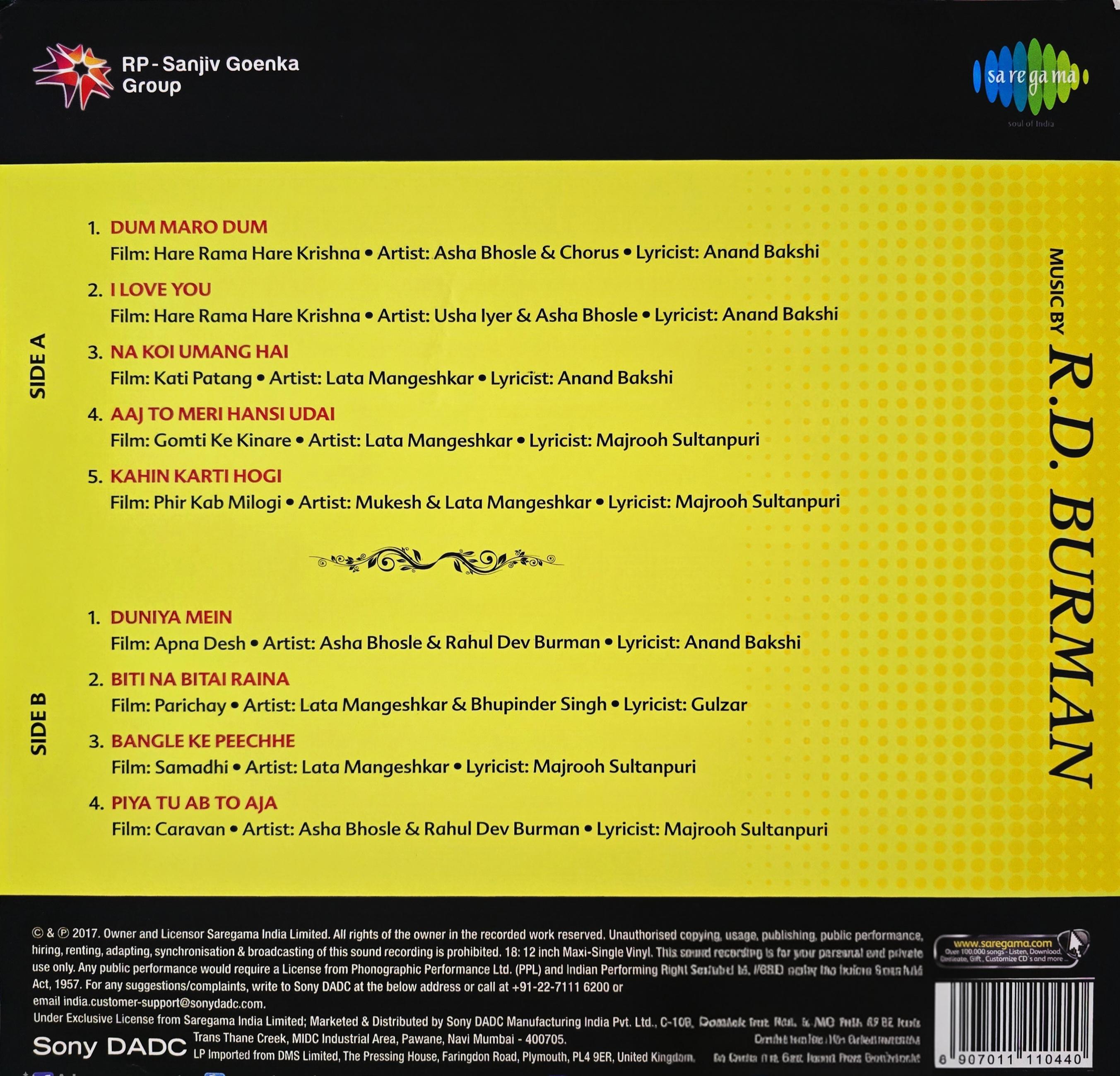 THE LEGENDARY R.D. BURMAN - VINYL RECORD alt