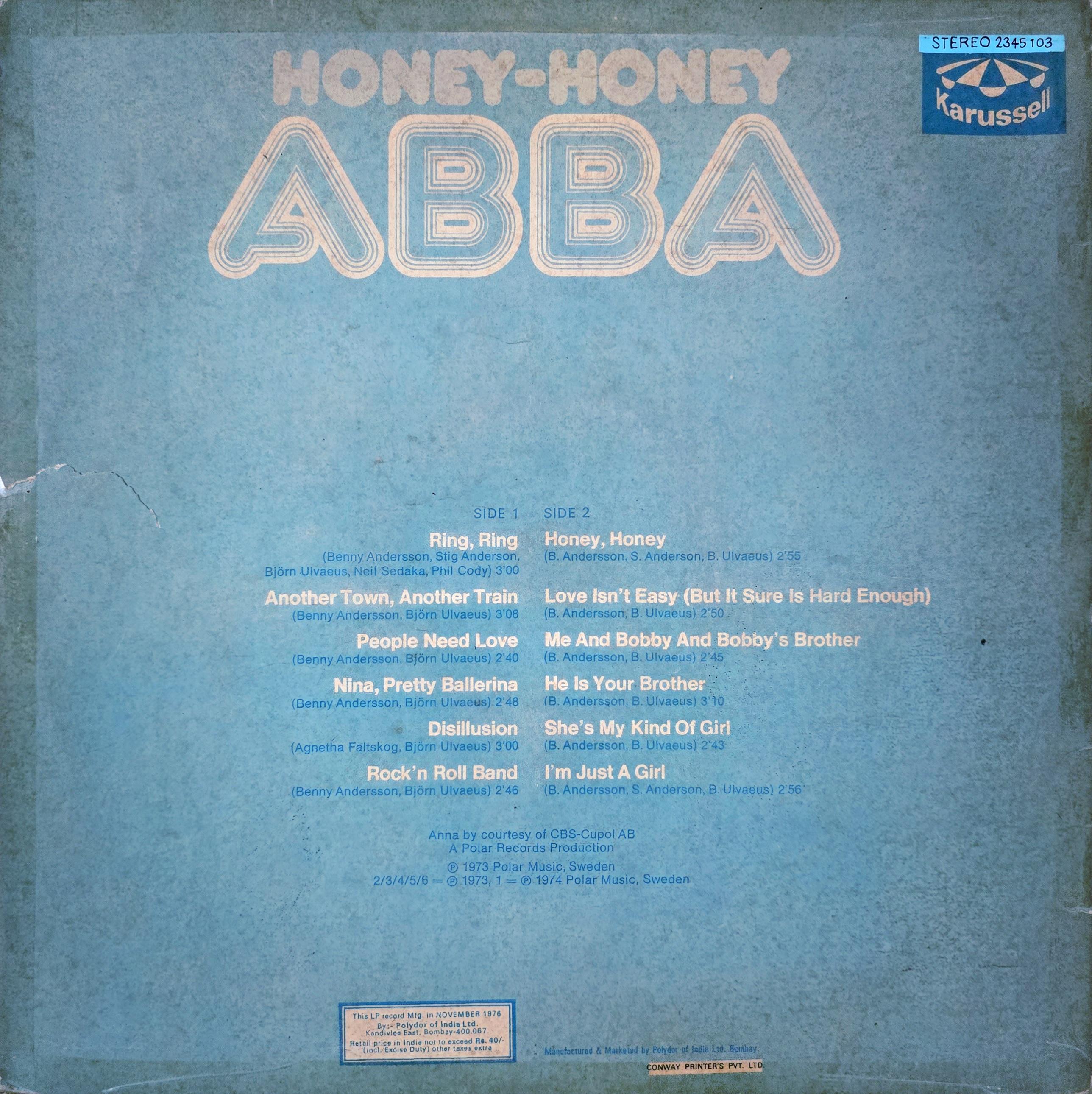 HONEY HONEY ABBA - LP RECORD ( KARUSSELL / MINT / EDGES TAPED ) 2345 103 alt